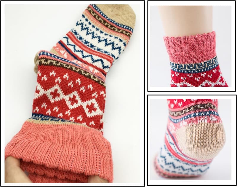 Vintage Winter Warm Knit Wool Crew Socks - 5-Pack