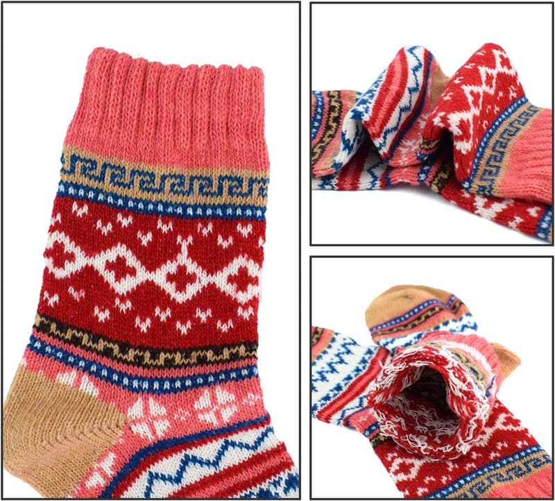 Vintage Winter Warm Knit Wool Crew Socks - 5-Pack