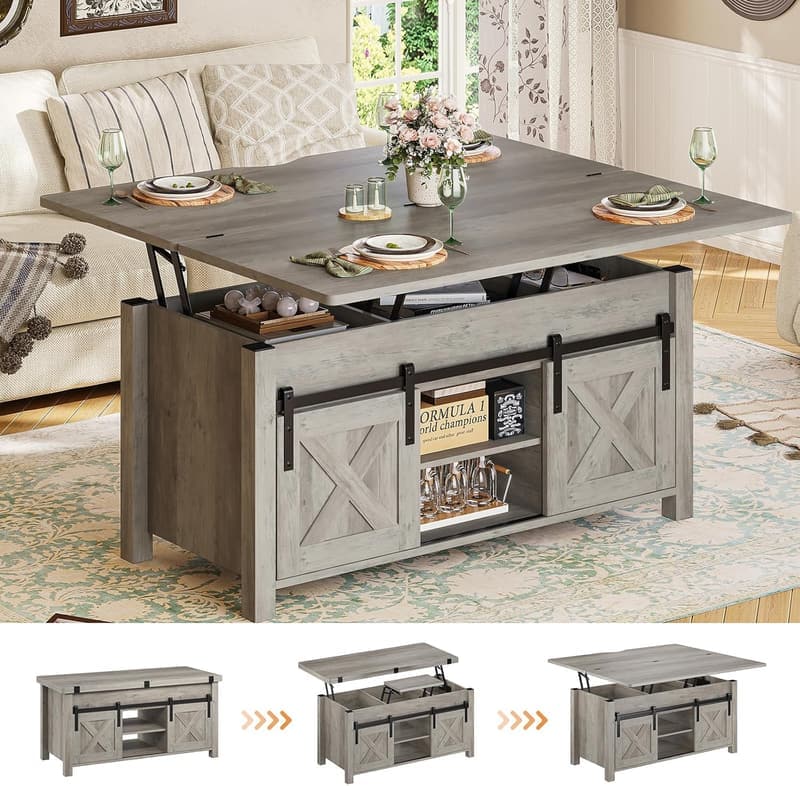 Multi-Function Lift Top Coffee Table with Storage - Grey