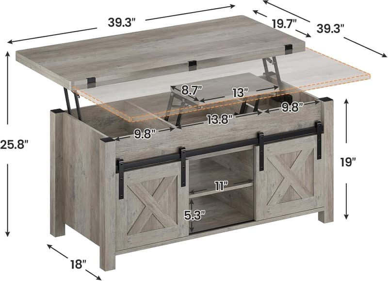 Multi-Function Lift Top Coffee Table with Storage - Grey