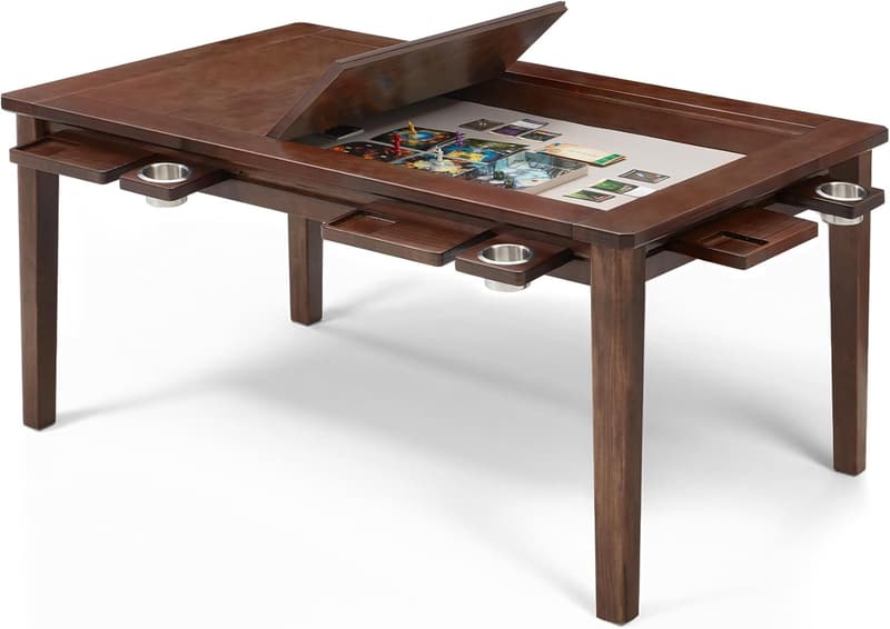 Wood Game Table for 4-6 Players with Removable Top & Game Mat