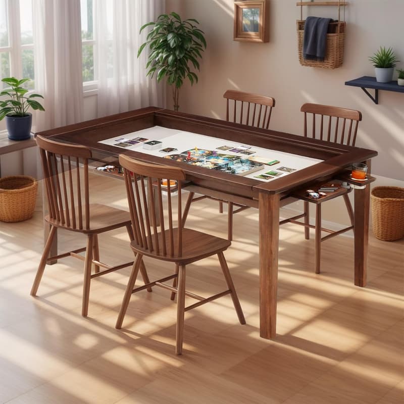Wood Game Table for 4-6 Players with Removable Top & Game Mat
