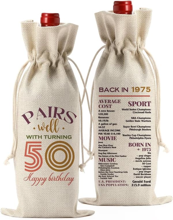 50th Birthday Wine Bag - Fun Gift for Women and Men