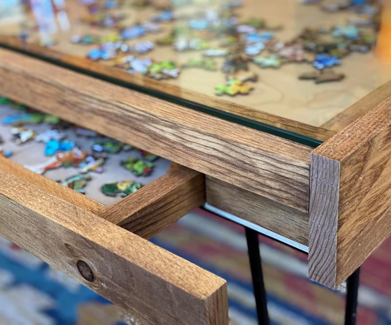 Rustic Coffee Table with Glass Top and Hidden Drawers