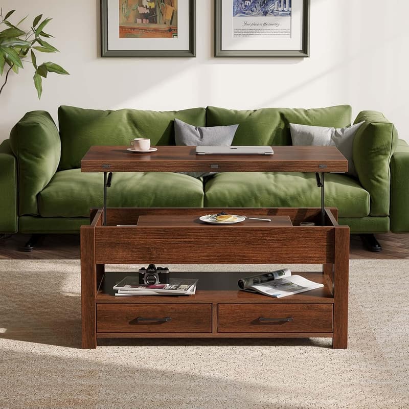 Convertible Lift-Top Coffee Table with Drawers - Espresso