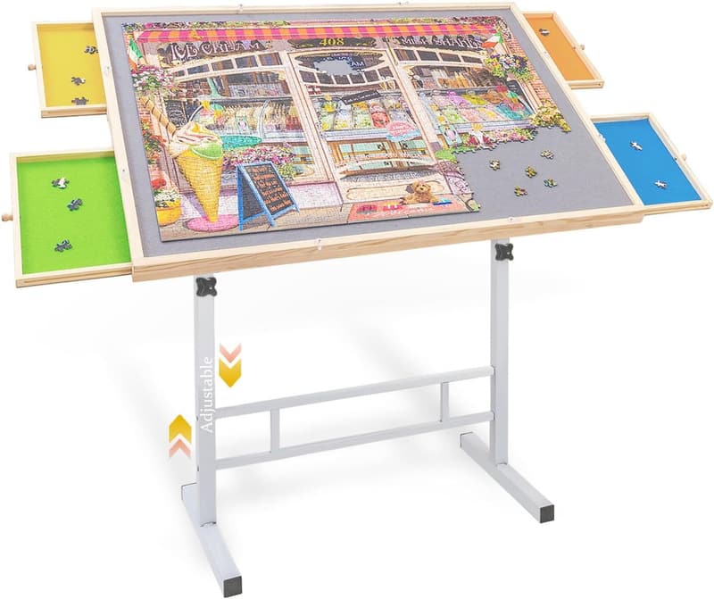 Adjustable Tilted Puzzle Table with Drawers – Ideal Gift for Mother's Day