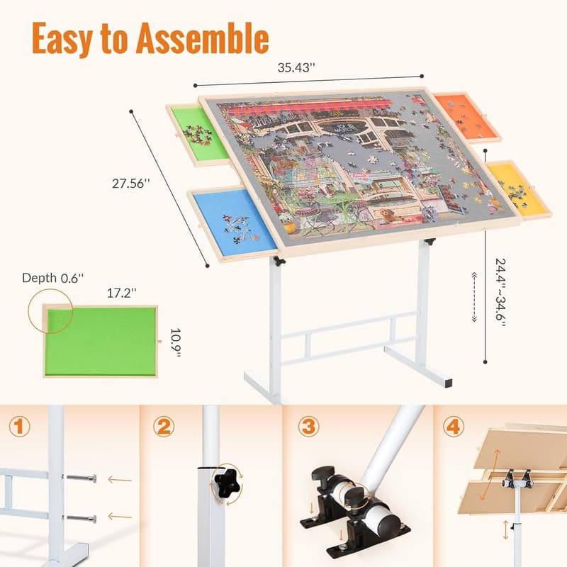 Adjustable Tilted Puzzle Table with Drawers – Ideal Gift for Mother's Day