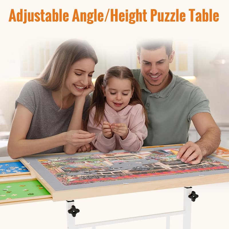 Adjustable Tilted Puzzle Table with Drawers – Ideal Gift for Mother's Day