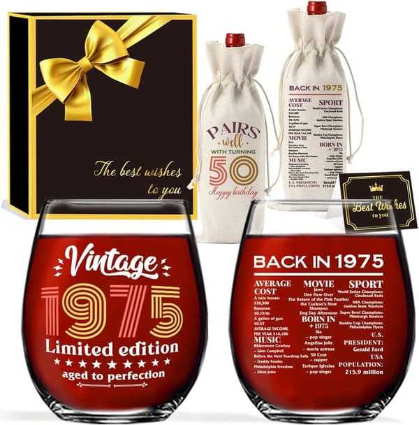 50th Birthday Stemless Wine Glass Gift for Her