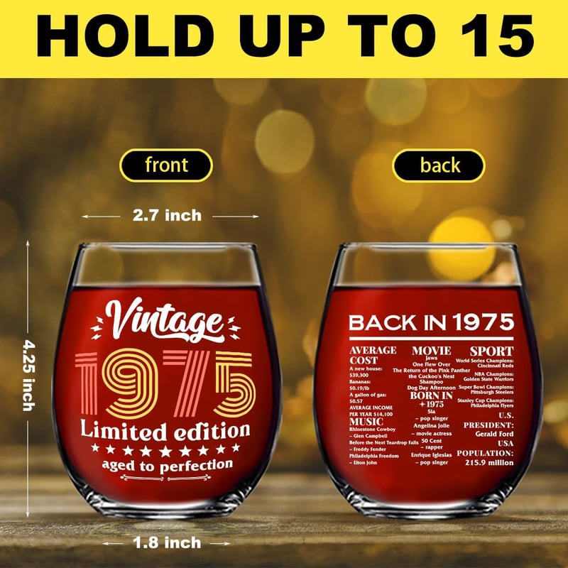 50th Birthday Stemless Wine Glass Gift for Her