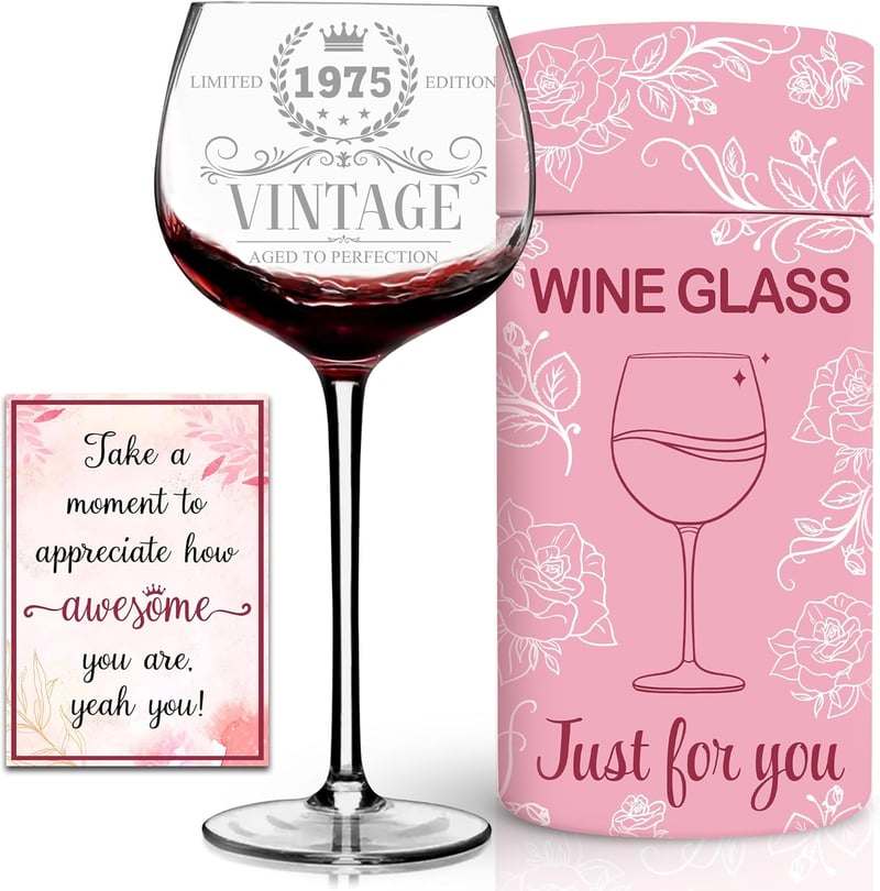 50th Birthday Vintage Engraved Wine Glass for Her