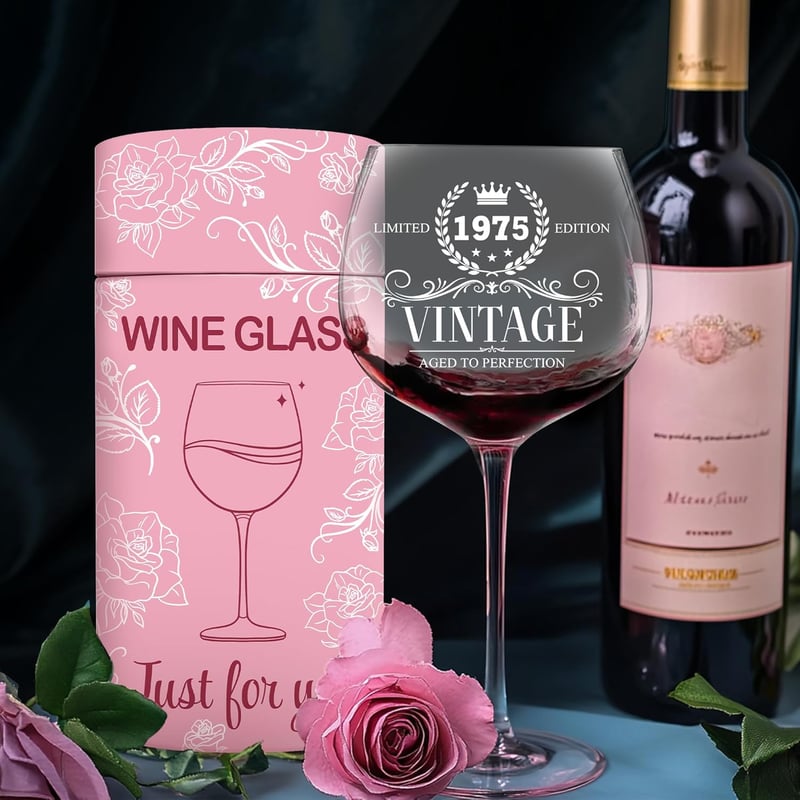 50th Birthday Vintage Engraved Wine Glass for Her