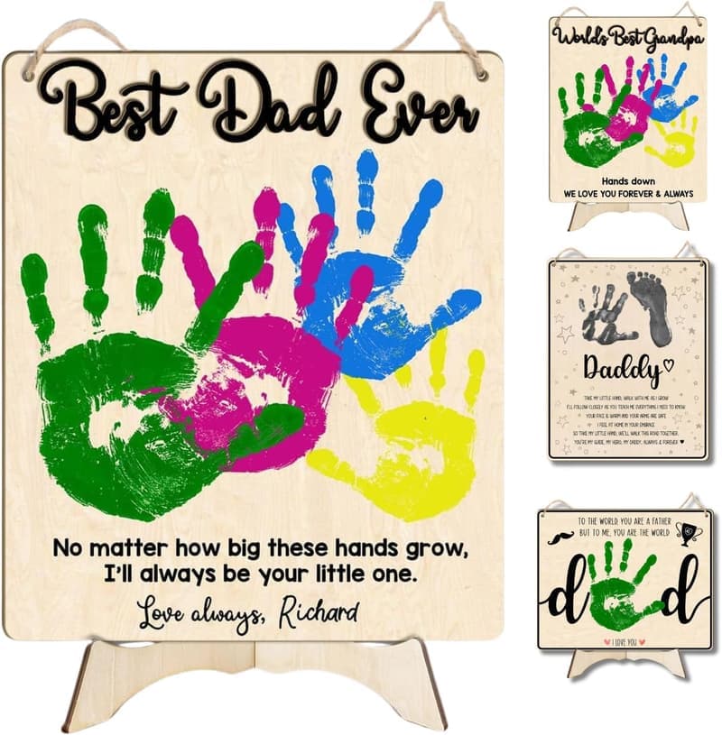 Personalized Father's Day Handprint Wooden Plaque