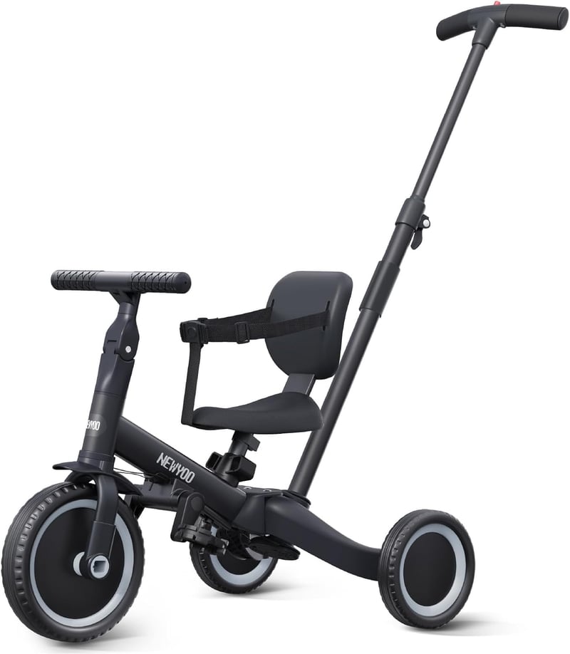 Convertible 5-in-1 Toddler Tricycle with Push Handle - Black