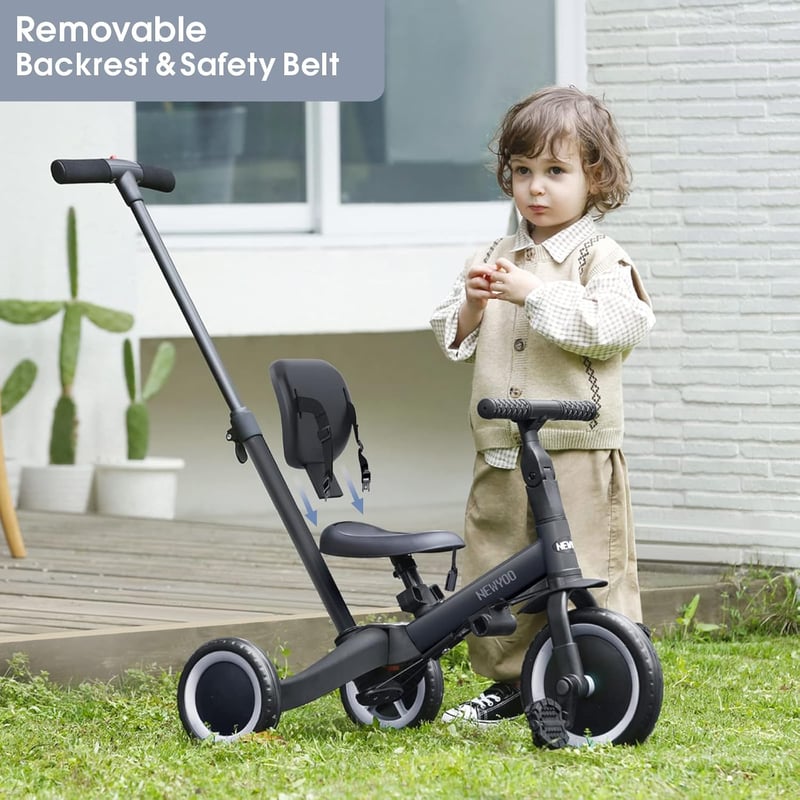 Convertible 5-in-1 Toddler Tricycle with Push Handle - Black
