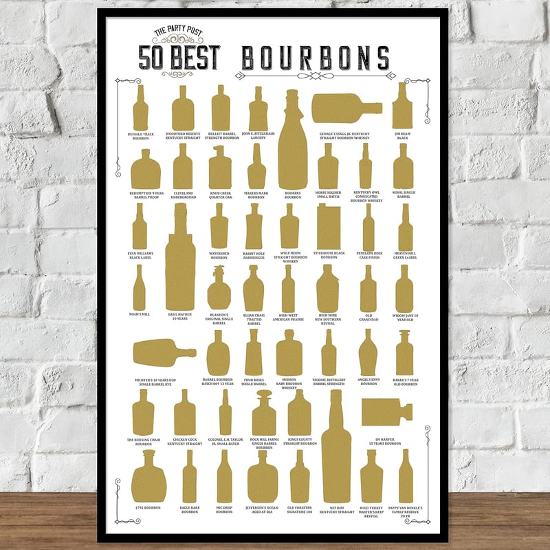Top 50 Bourbons Scratch Off Poster - Birthday Gift for Him/Her