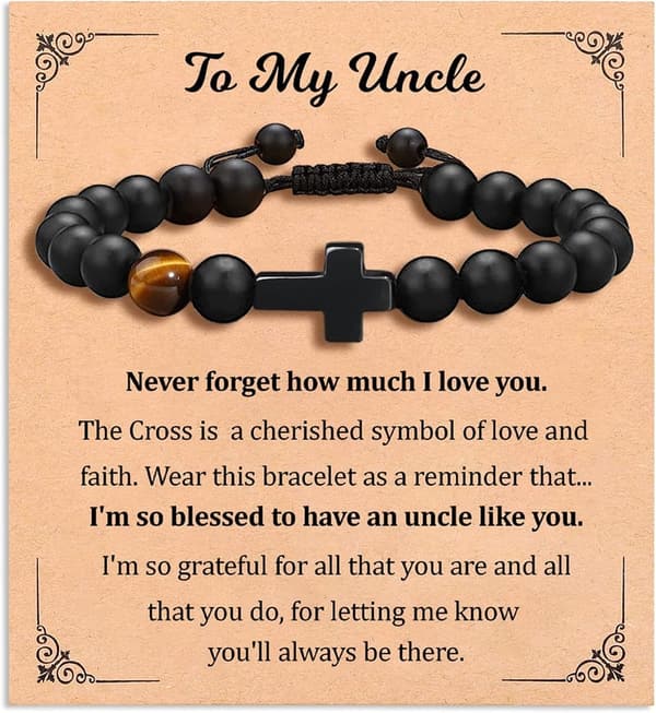 Men's Beaded Cross Bracelet - Christian Gift for Dad