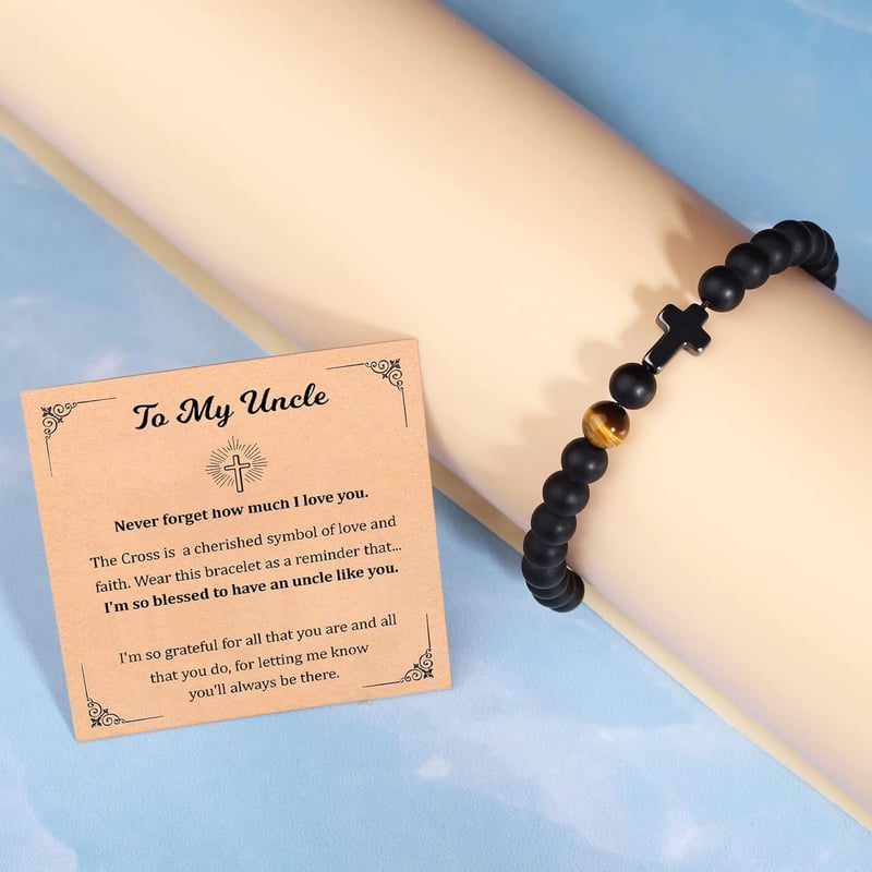 Men's Beaded Cross Bracelet - Christian Gift for Dad