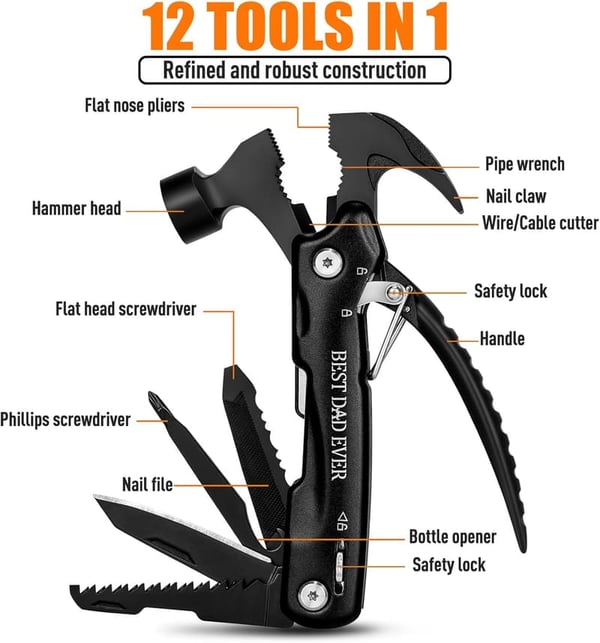12-in-1 Hammer Multitool - Great Father's Day Gift for Dad