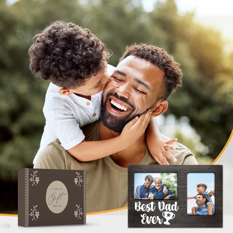 Father's Day 3D Photo Frame, Holds 2x 4x6 Inch Photos