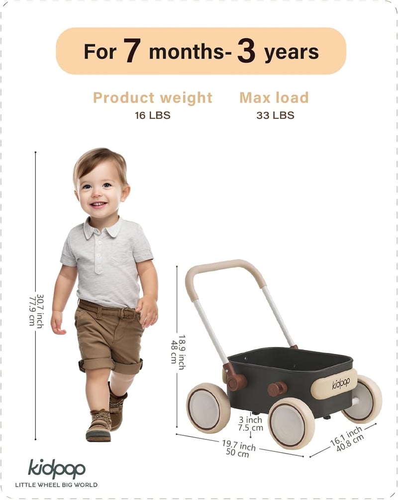 Toddler Push Walker Wagon for 1-Year-Old Birthday (Black)