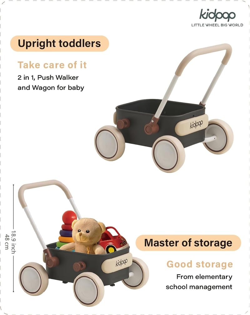 Toddler Push Walker Wagon for 1-Year-Old Birthday (Black)