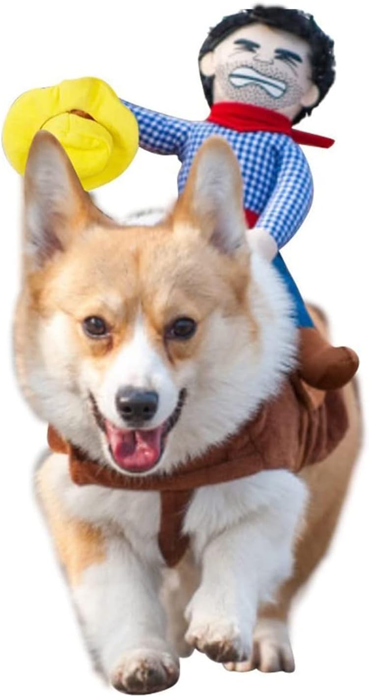 Knight Style Cowboy Rider Dog Costume with Doll and Hat (M)