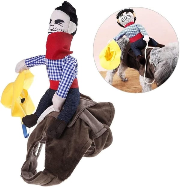 Knight Style Cowboy Rider Dog Costume with Doll and Hat (M)