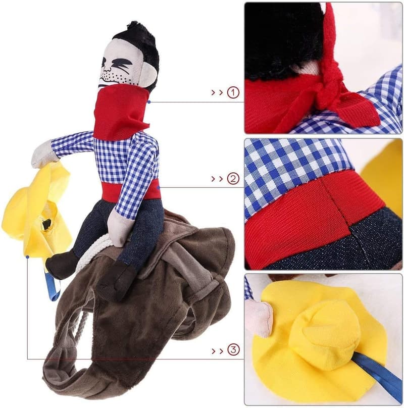 Knight Style Cowboy Rider Dog Costume with Doll and Hat (M)