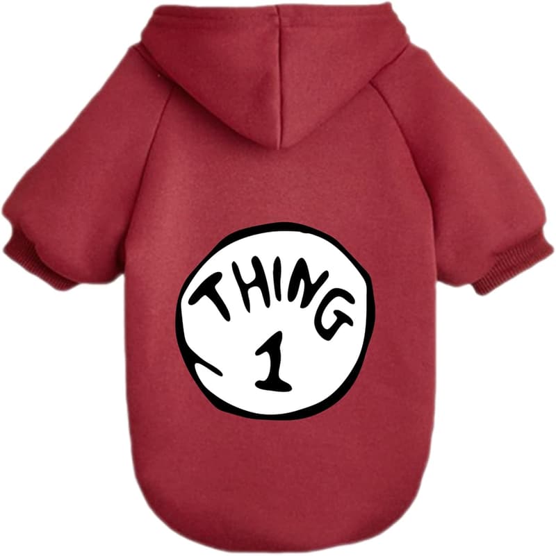 Small Dog Hoodie with Thing 1 Print - Wine Red Pullover