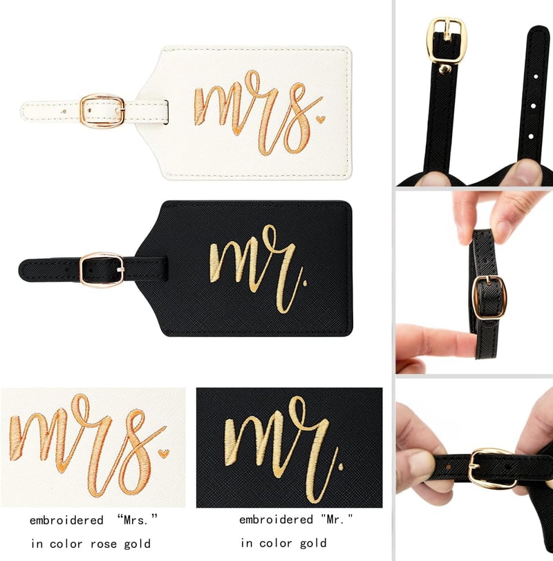 Bridal Shower Gift: Mr & Mrs PU Leather Luggage Tags