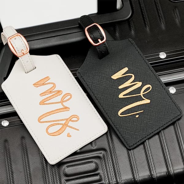 Bridal Shower Gift: Mr & Mrs PU Leather Luggage Tags
