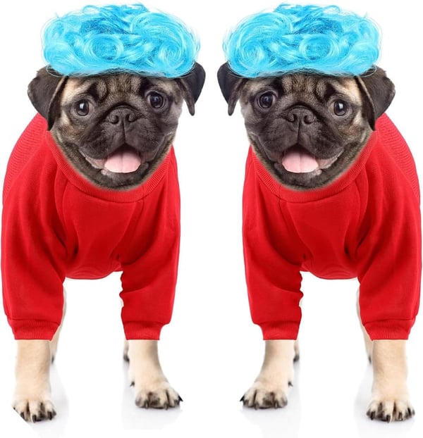 Halloween Costume Set for Small Dogs - Red T-Shirt & Blue Wig