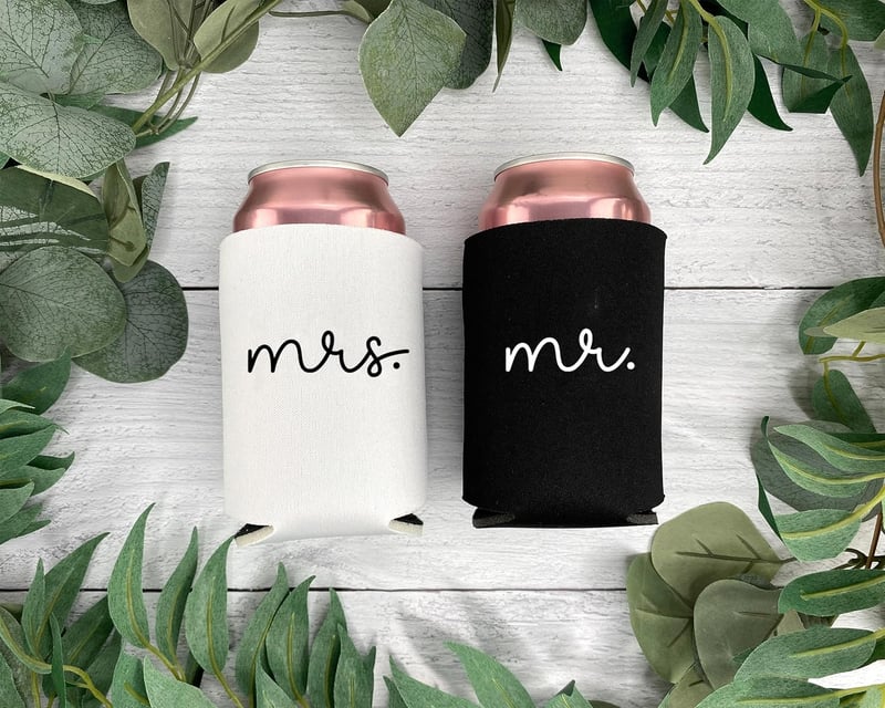 Wedding Can Coolers Set for Newlyweds | Engraved Mr. & Mrs.