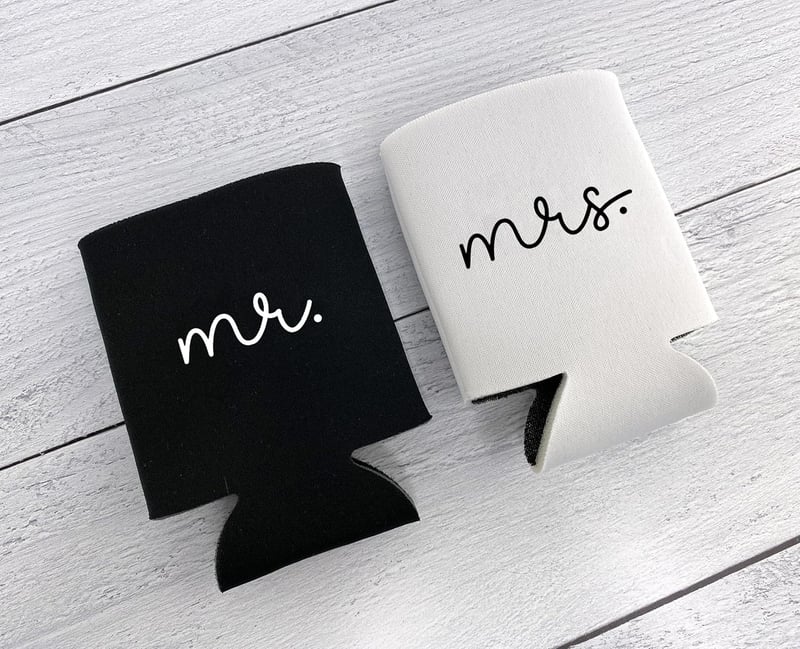 Wedding Can Coolers Set for Newlyweds | Engraved Mr. & Mrs.