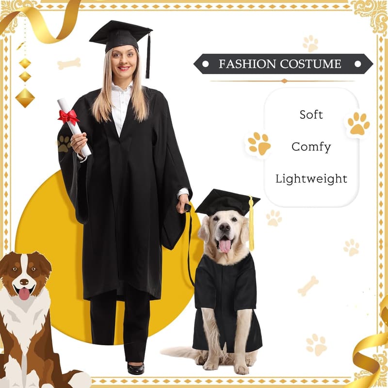 2025 Dog Graduation Cap and Gown Costume Set - Large Black