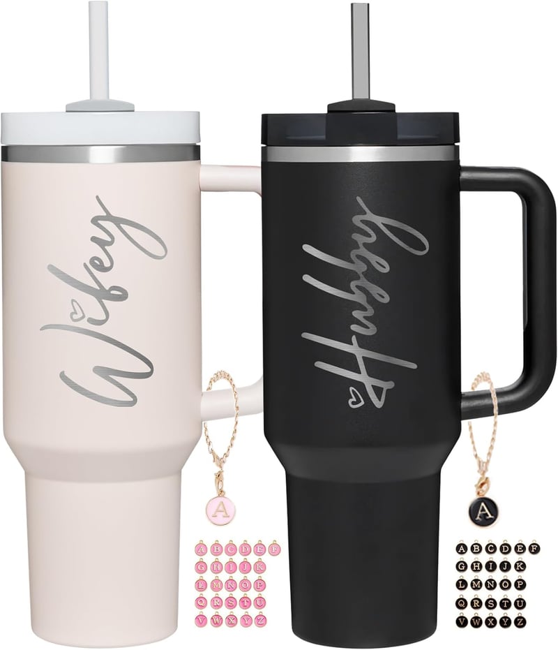 Couples' 40 oz Tumbler Set with Charms - Wedding & Engagement Gifts