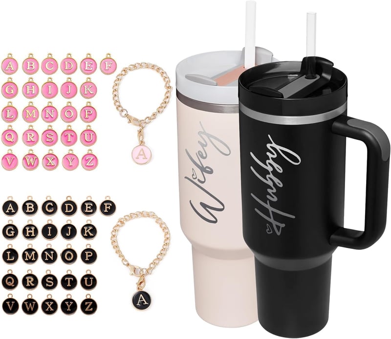 Couples' 40 oz Tumbler Set with Charms - Wedding & Engagement Gifts