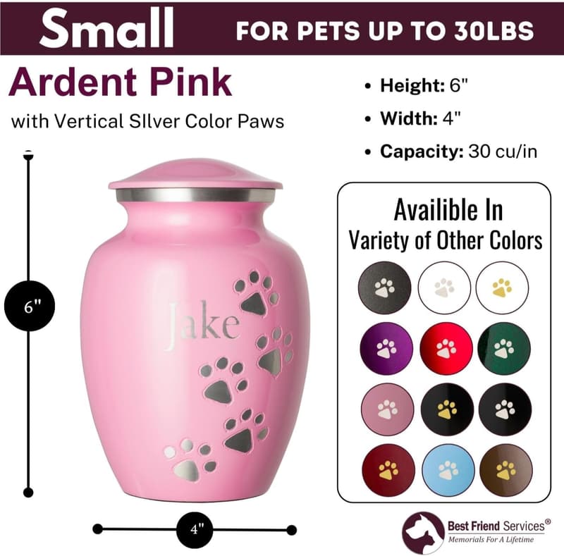 Personalized Pet Urn for Dogs & Cats - Small Ardent Pink