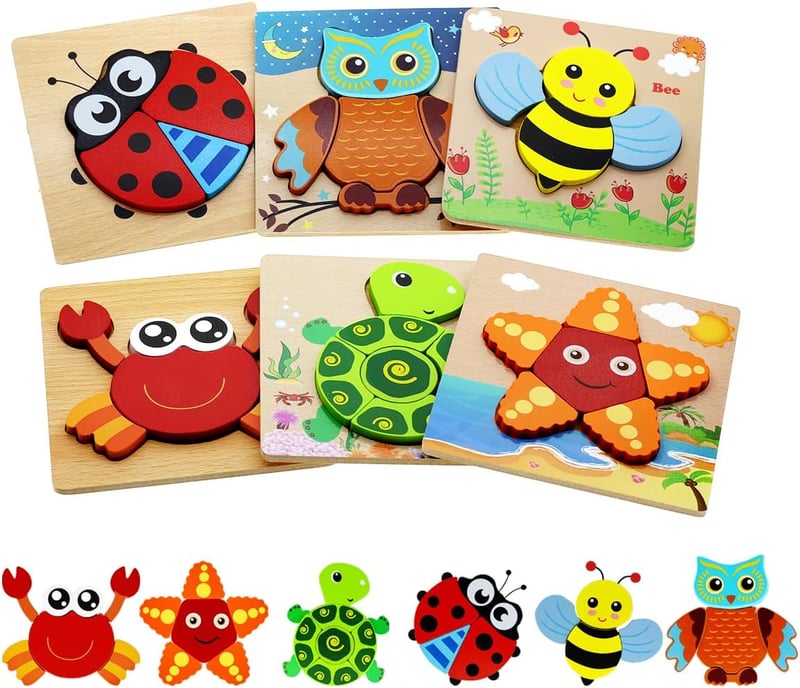 Eco-Friendly Wooden Animal Shape Puzzles for Toddlers 1-3