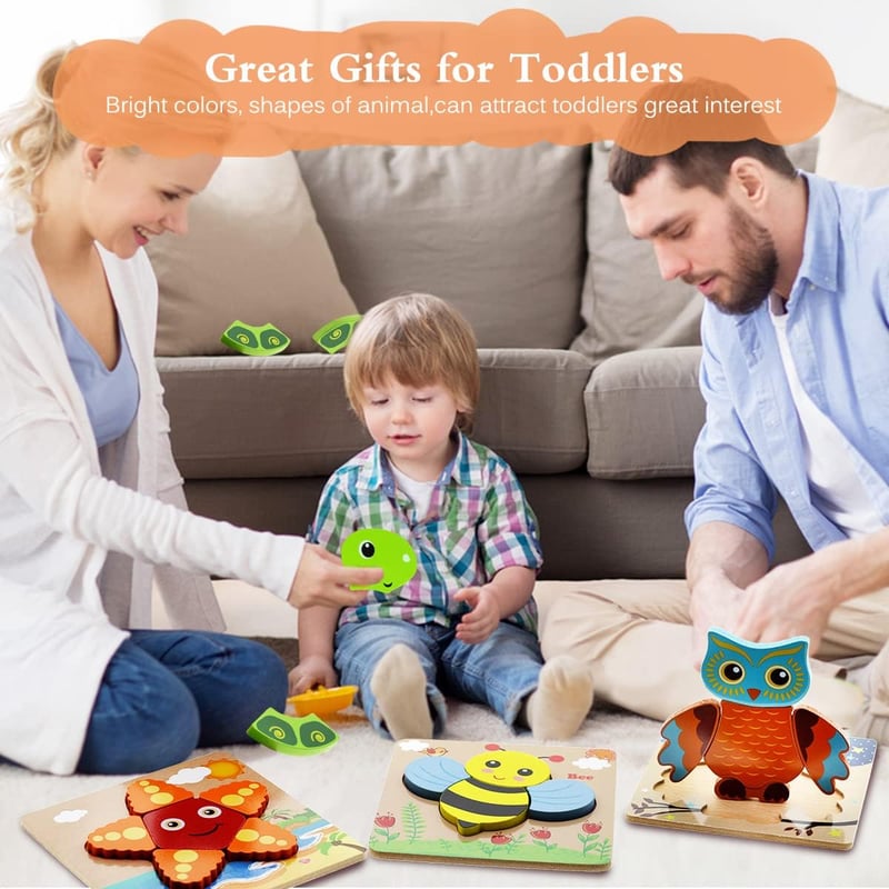 Eco-Friendly Wooden Animal Shape Puzzles for Toddlers 1-3