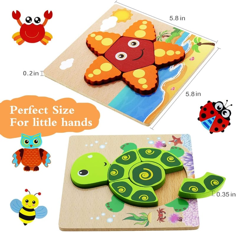 Eco-Friendly Wooden Animal Shape Puzzles for Toddlers 1-3
