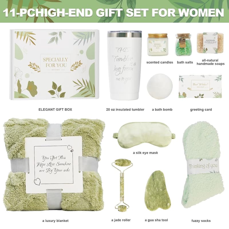 Spa Gift Basket with Blanket - Self Care Gifts for Women