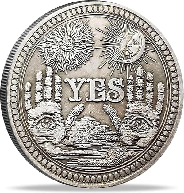 Yes No Challenge Coin - Silver Decision Maker
