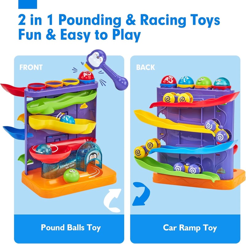 2-in-1 Pound Ball Toy & Car Ramp for Toddler Birthday Gift