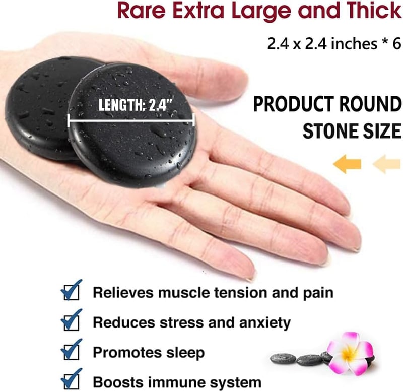 Massage Stones Kit - 6 Medium Hot Stones for Relaxation and Pain Relief