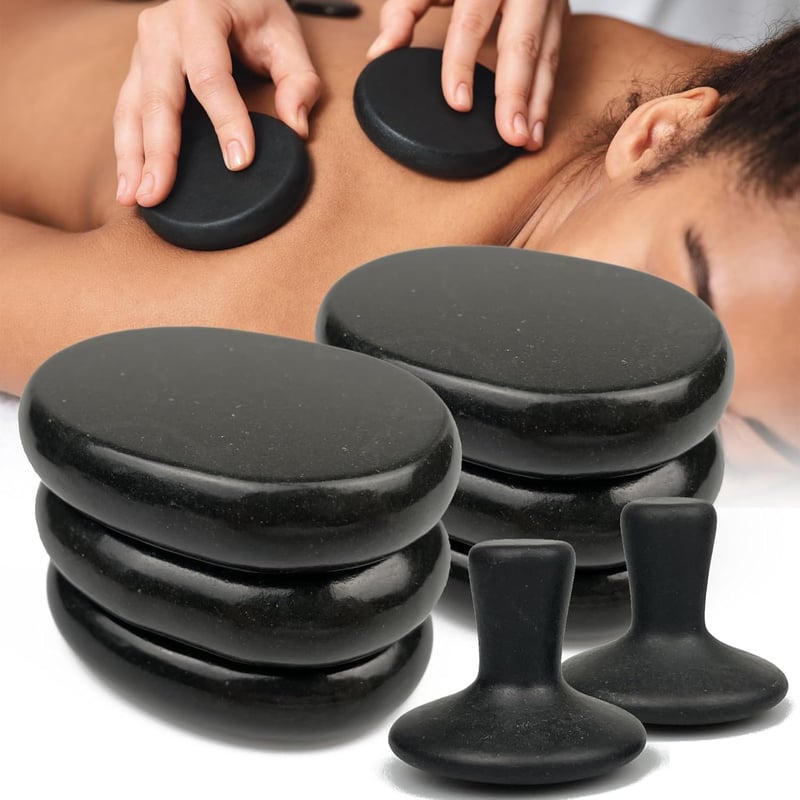 Hot Stones Massage Set - 8 Pcs Basalt Stones for Spa Relaxation