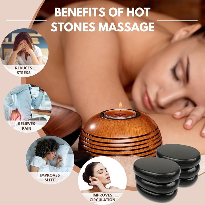 Hot Stones Massage Set - 8 Pcs Basalt Stones for Spa Relaxation