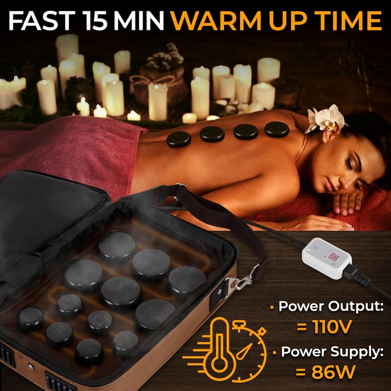 Portable Massage Stone Warmer Set with 12 Basalt Rocks