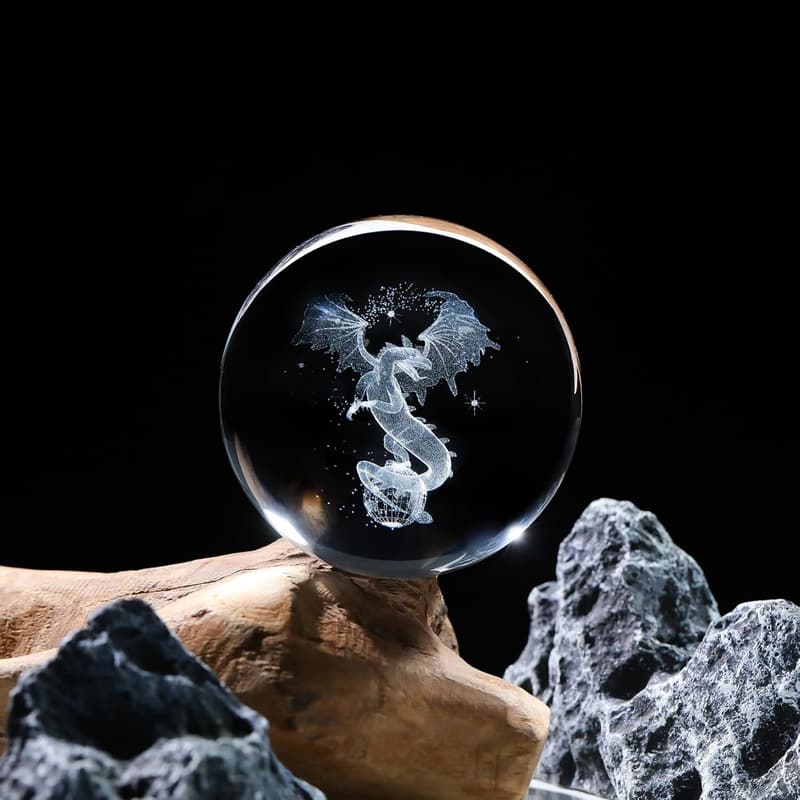 Engraved Dragon Crystal Ball with LED Base – Decorative Gift for All